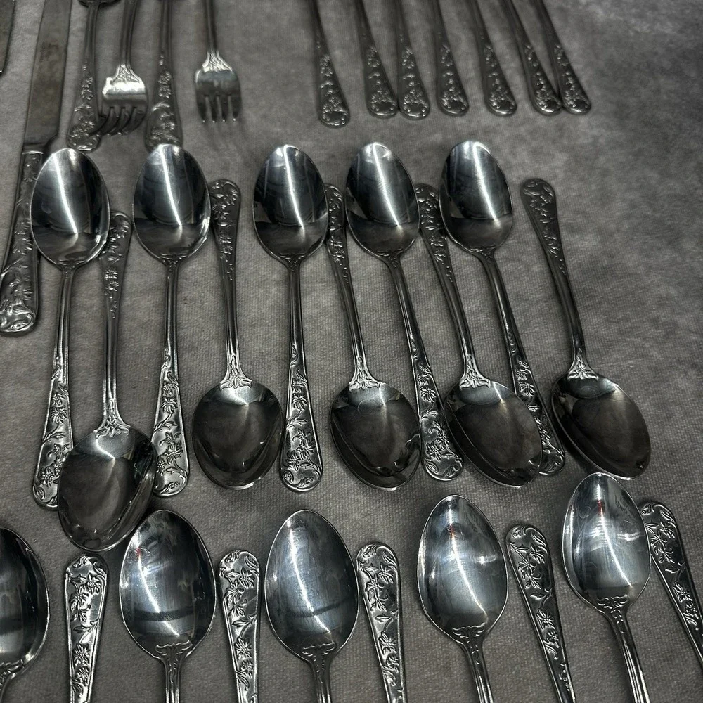 Reed And Barton Queens Garden Flatware 45 Piece Set Fork Knives Spoons